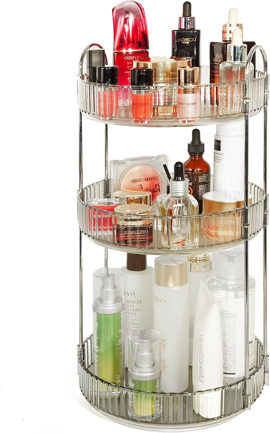 VNIMTI Skincare Organisers 360 Rotating, 3 Tier Makeup Organiser Countertop, Spinning Cosmetics Organiser Display Cases, Beauty Storage for Vanity, Countertop, Bathroom (Clear-3 Tier)