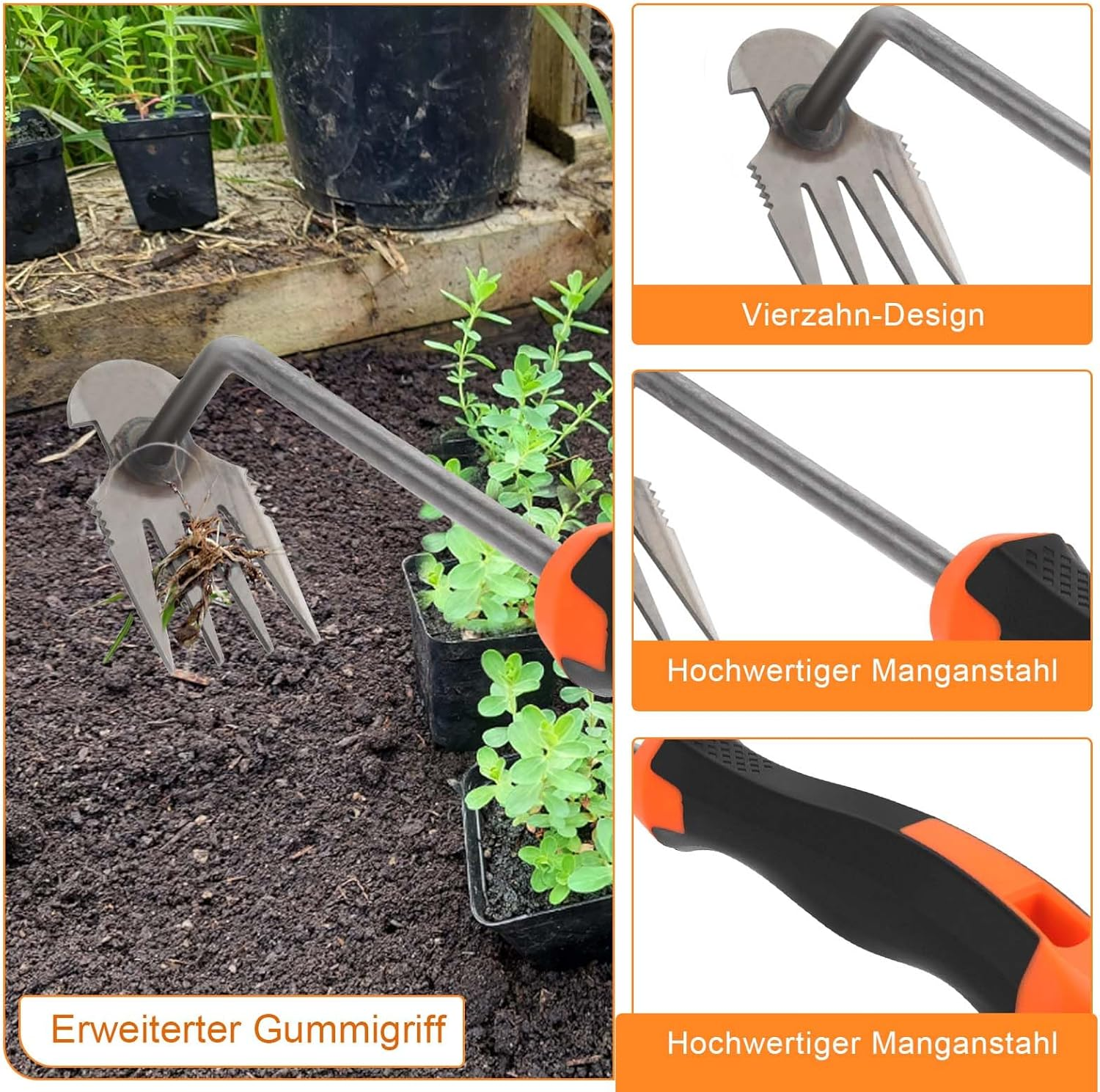 MOKIDO Weed Remover Device, Gardening Hand Weed Cutter, Weed Cutter with Handle, Garden Tool, Weed Remover Device, 4 Teeth Garden Claw, Outdoor Garden Tools image number 1