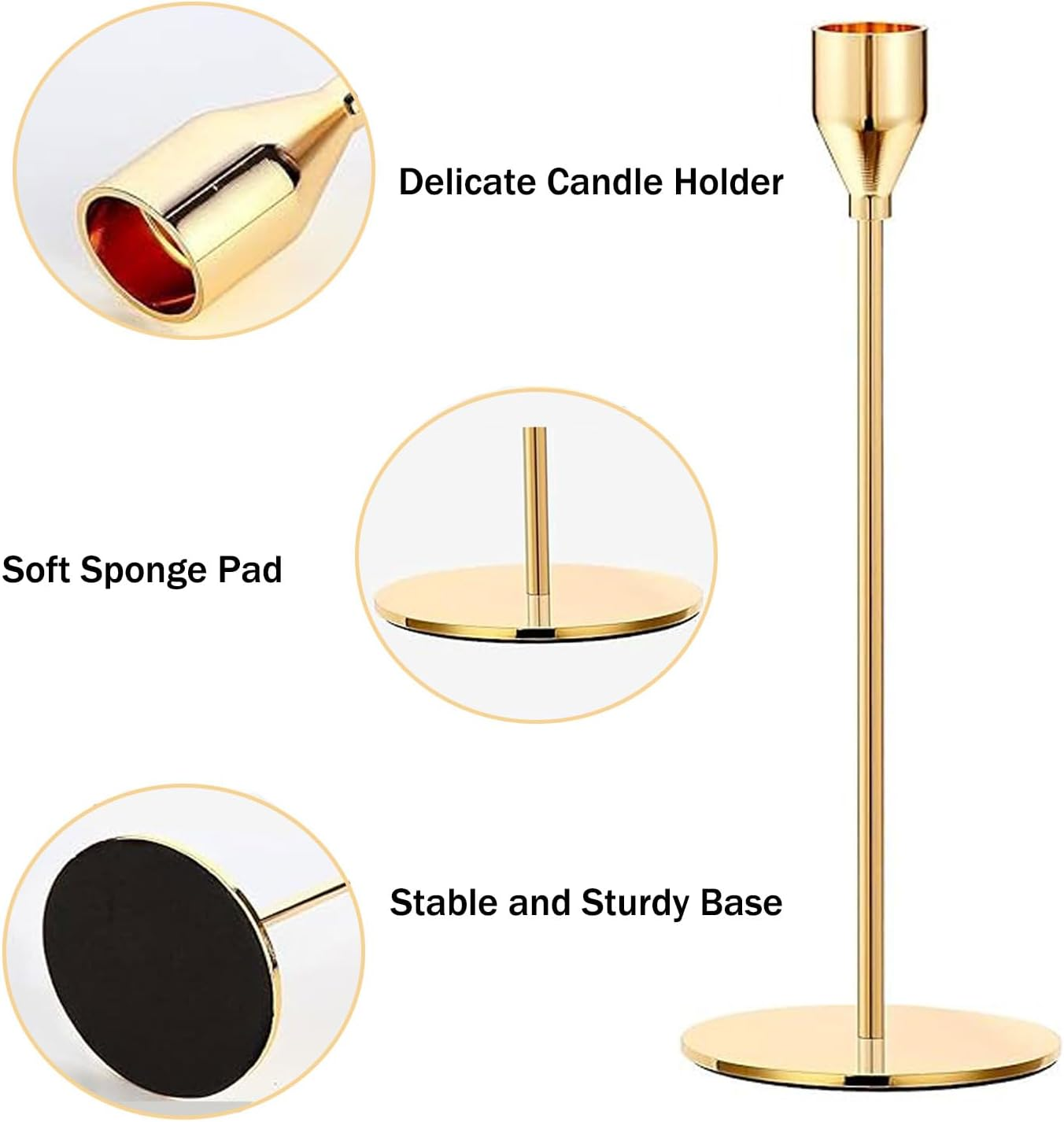 6Pcs Gold Candle Holders, Tall Taper Candlestick Fit 3/4 Inch Thick Pillar Candle Led Modern Candles, Metal Candle Stick Holder Stands Table Centerpieces for Wedding Dinning Party Decorative image number 1