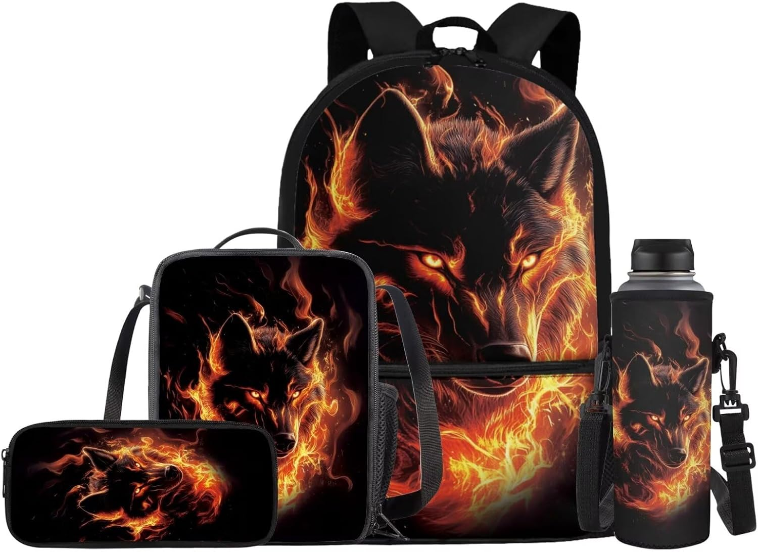 JEOCODY Kids Backpack Set 4 Piece School Bag with Lunch Bag Pencil Case Water Bottle Holder for Boys and Girls, Cute Galaxy Dragon Printed - Capybara Printed image number 2