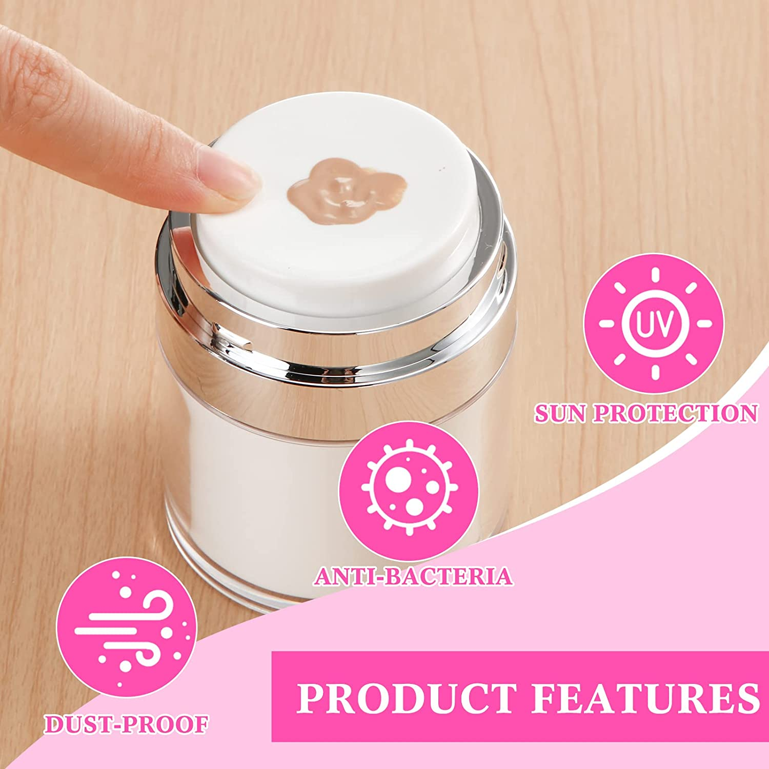 4 Pack Empty Airless Pump Jar Acrylic Airless Cosmetic Container Portable Refillable Travel Size Cream Vacuum Bottle Lotion Jar with Pump Lid for Skincare Cream, White(1 Oz) image number 5