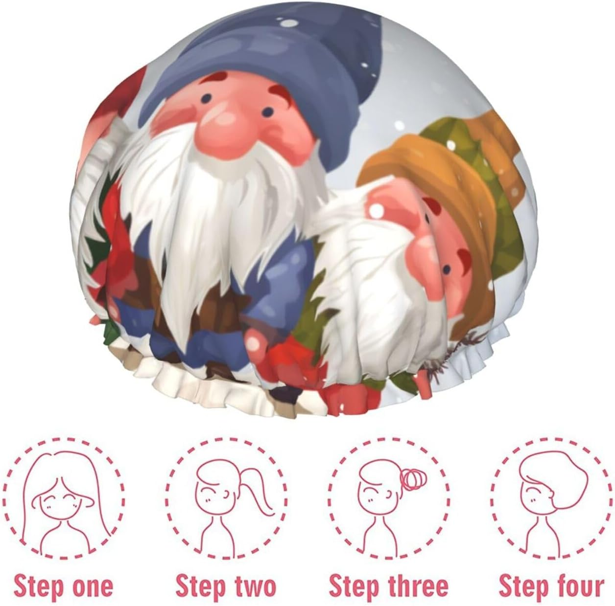 Christmas Winter Gnomes Shower Cap for Women Reusable Double Layers Bathing Bath Cap Hair Caps Waterproof Elastic Band Ladies Spa Salon Shower Hat Hair Caps image number 1