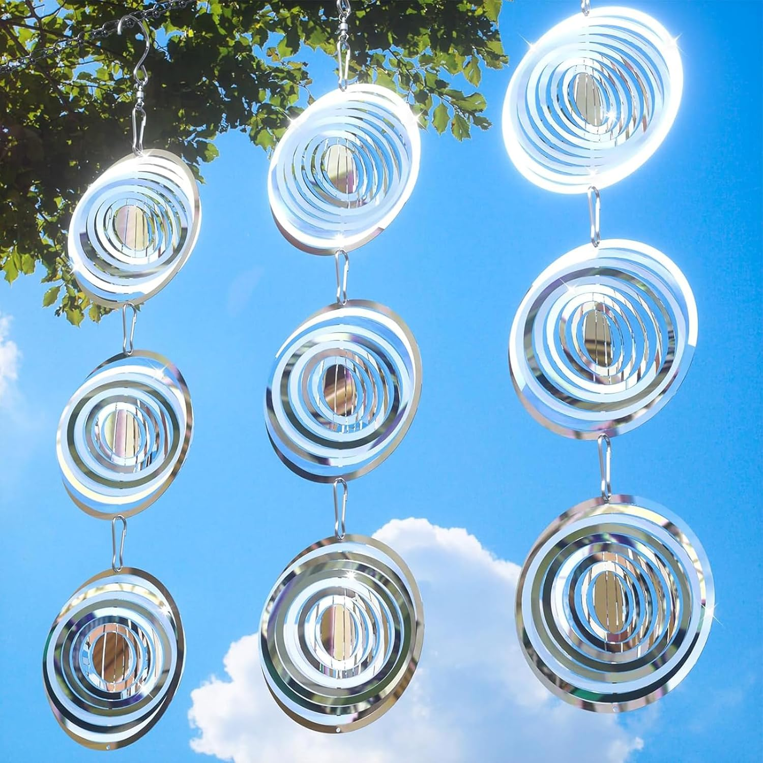 Bird Scare Devices, 9 Pack 3D Stainless Steel Reflective Bird Scare Discs, Sparkly Wind Spinners Outdoor Garden Decor, Keep All Birds Away Woodpeckers Pigeons from Your House Garden Boat Orchard (16)