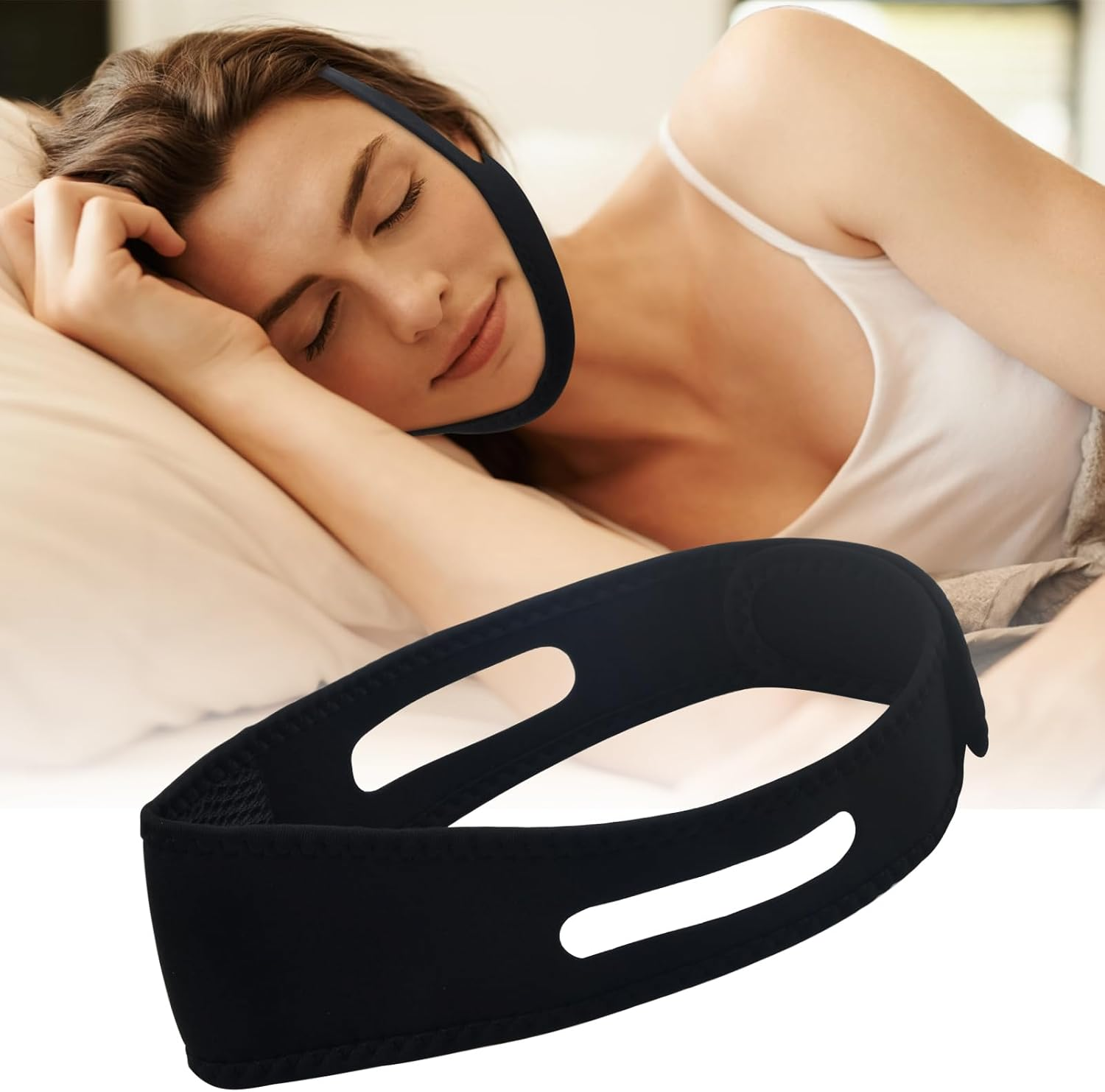 Anti-Snoring Chin Straps, Snore Reduction Devices, anti Snoring Belt, anti Snore Device for Snoring Reduction, Stop Snoring Chin Strap, Skin Friendly, for Men Women Better Sleep (Black) image number 5