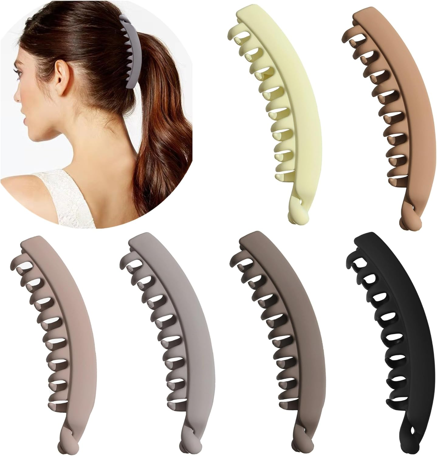 Pack of 6 Large Banana Clips Colourful Banana Hair Clip for Thick Hair, Non-Slip Ponytail Holder Clip for Women and Girls