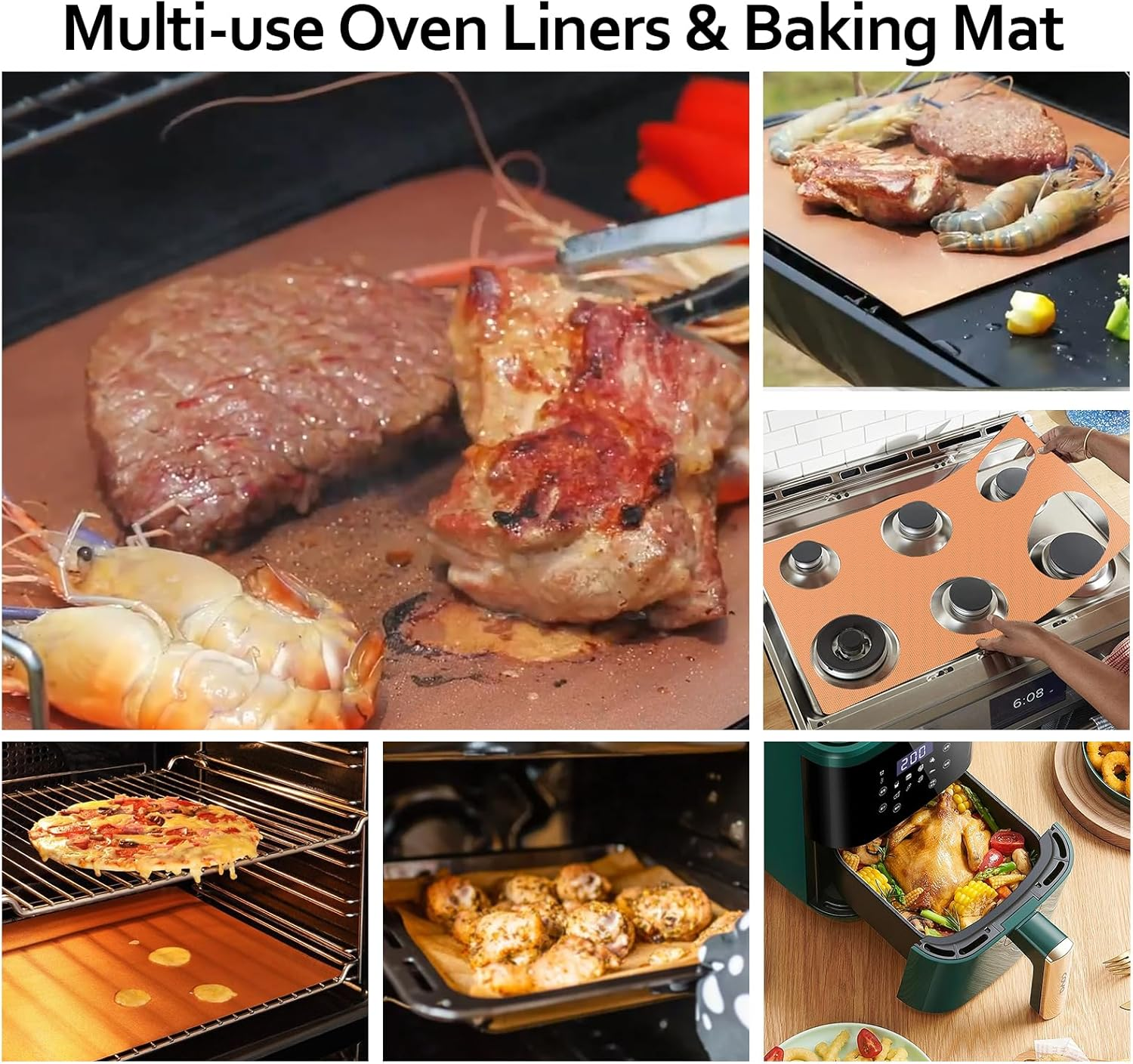 Cut to Size 16''X75'' (1,200 Sq. Inches) Oven Liners for Bottom of Oven, Non Stick Teflon Baking Mats, Reusable Kitchen Accessories for Gas Toaster Oven, Grills, Air Fryer Liners image number 1