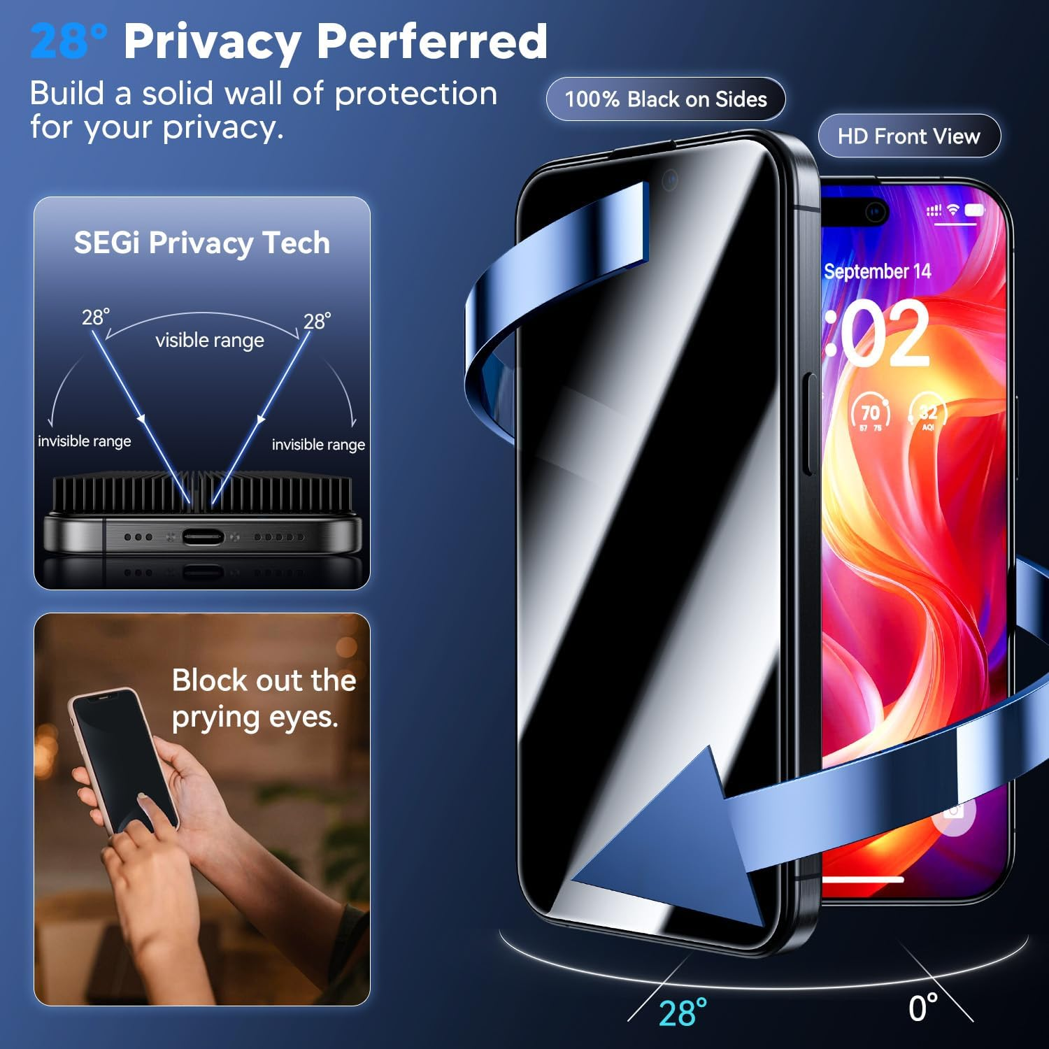 WSKEN for Iphone 16 Pro Privacy Screen Protector - [28&deg;Anti Spy][Auto-Dust Removal]Anti Glare Full Coverage 9H Hardness Tempered Glass Easy Installation,Bubble Free,Anti Fingerprint,Anti Scratch