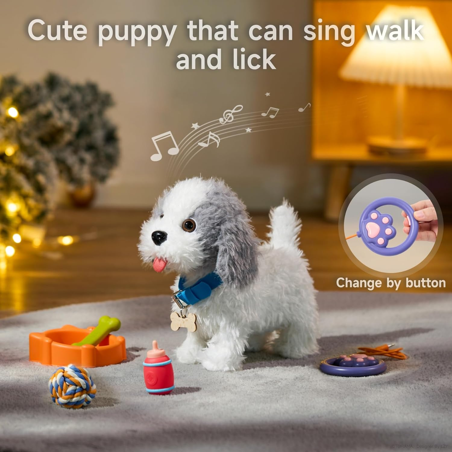 OR or TU Walking Barking Toy Dog with Remote Control Leash, Plush Puppy Electronic Interactive Toys for Kids, Shake Tail,Pretend Dress up Realistic Stuffed Animal Dog Age 3 4 5+ Years Old Best Gift
