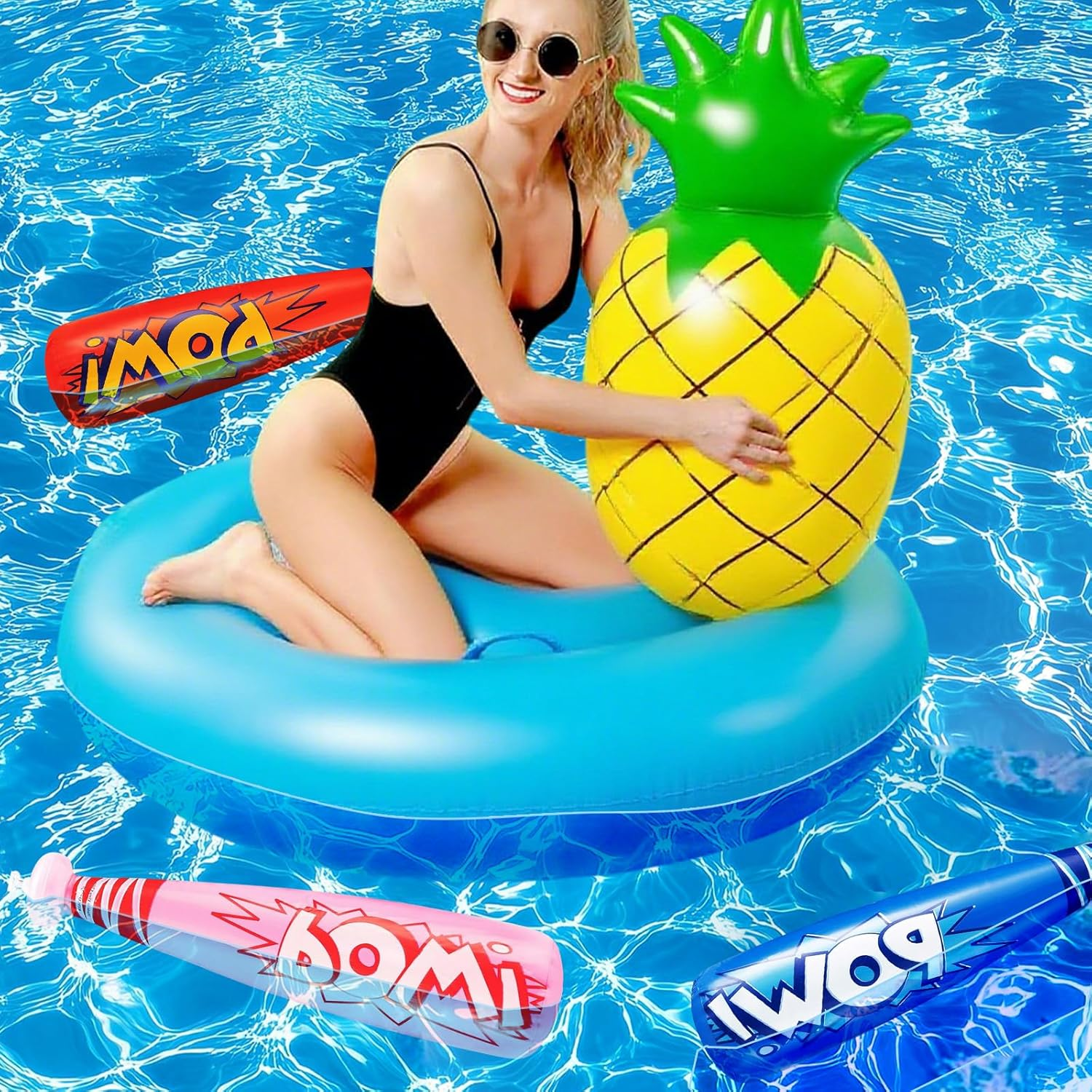 HDBHBH 4 Pack Inflatable Pow Baseball Bat, 16 Inch with 4 Vivid Colors, Carnival Prizes Party Favors, Pool & Goodie Bag Supplies image number 1