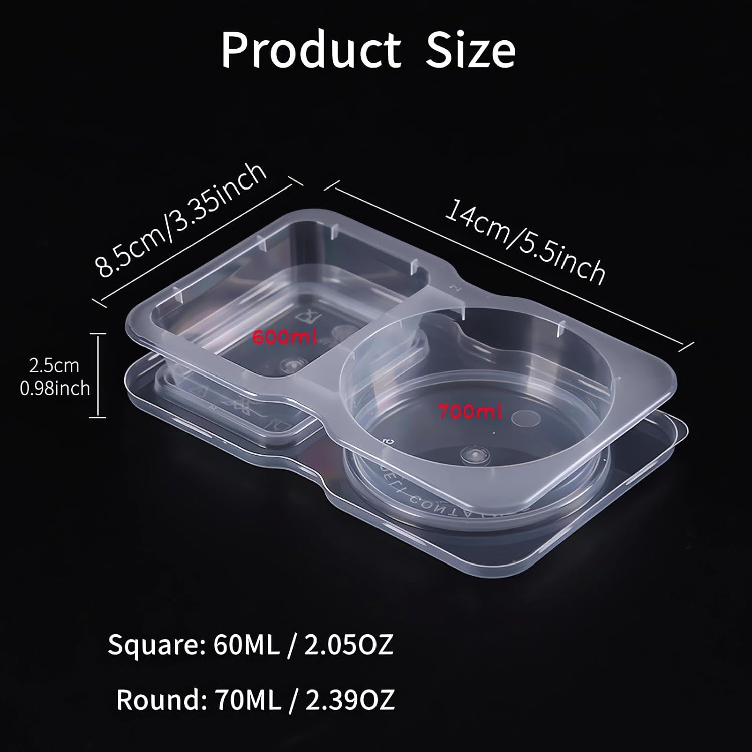 Minimalist 20Pcs Double Compartment Condiment Container with Lids, Disposable Clear Two-Compartment Salad Dressing for To-Go Sauce, Sampling, Travel Snack (YN-150ML) image number 2