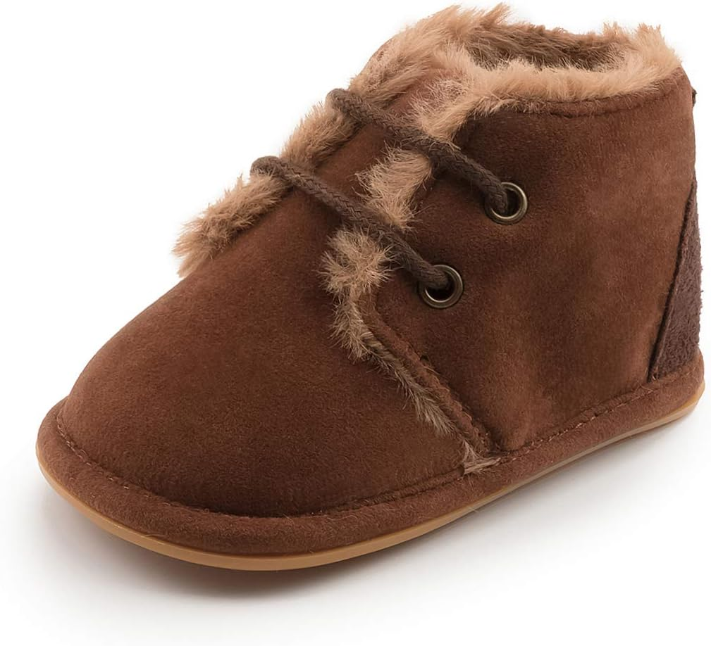 CENCIRILY Baby Boys Girls Warm Boots Infant Anti-Slip Rubber Sole Lace-Up Fleece Ankle Booties Newborn First Walking Shoes