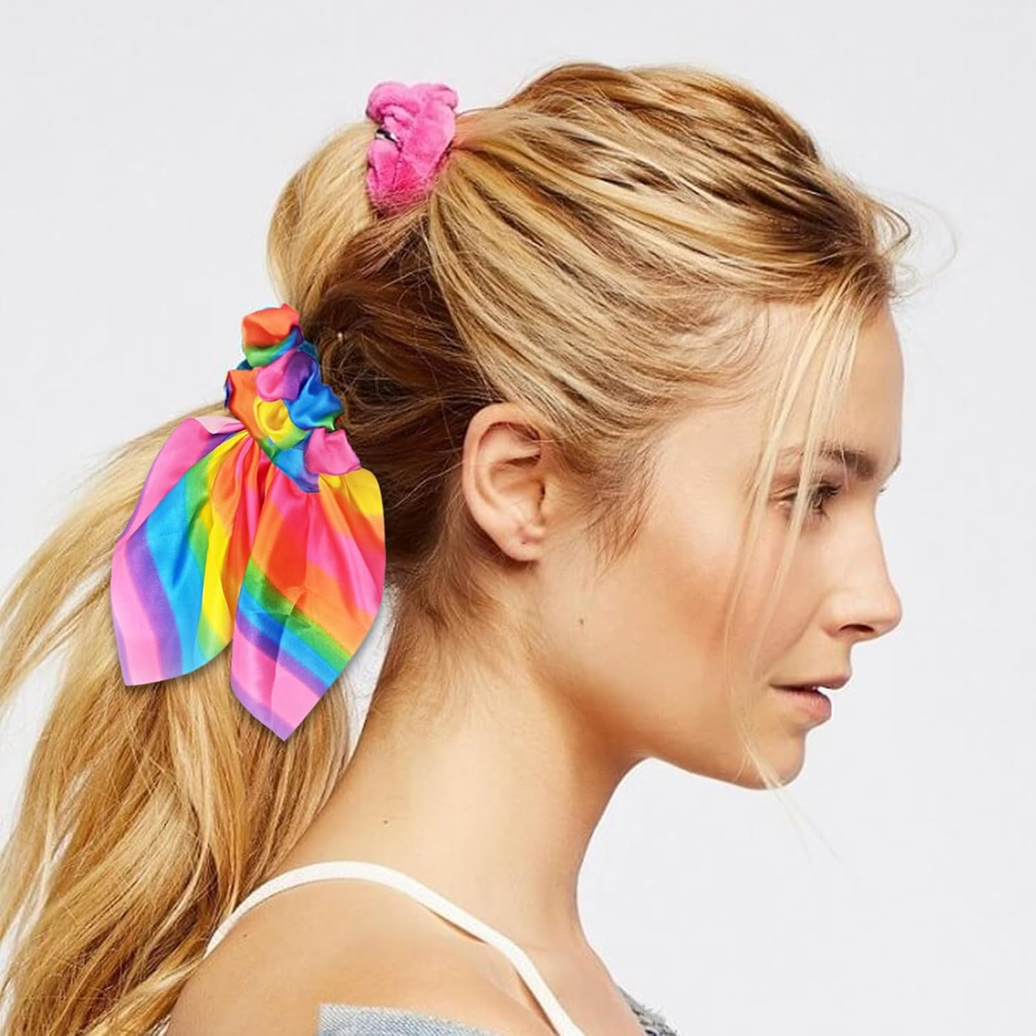 4 Pcs Rainbow Hair Scrunchies Pride Rainbow Bow Hair Tie Rainbow Striped Elastic Ponytail Holder for LGBT Gay Pride Rainbow Hair Accessories image number 3