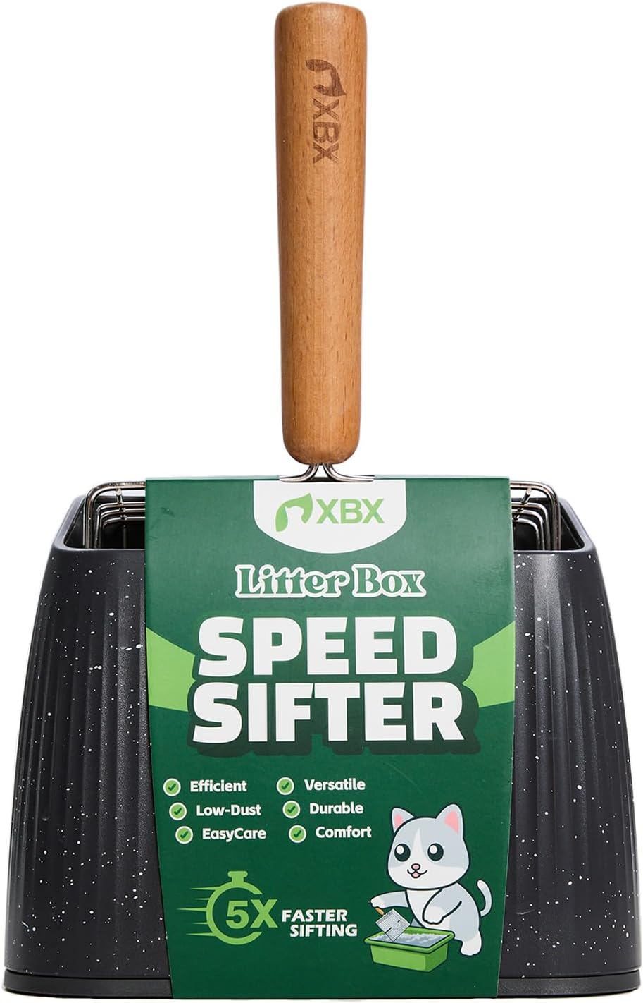 Cat Litter Scoop with Holder, Heavy Duty Litter Sifter, Stainless Steel Litter Shovel, Litter Scooper with Beech Wood Grip and Washable Stand, Perfect for Cat Litter Box Cleaning image number 3