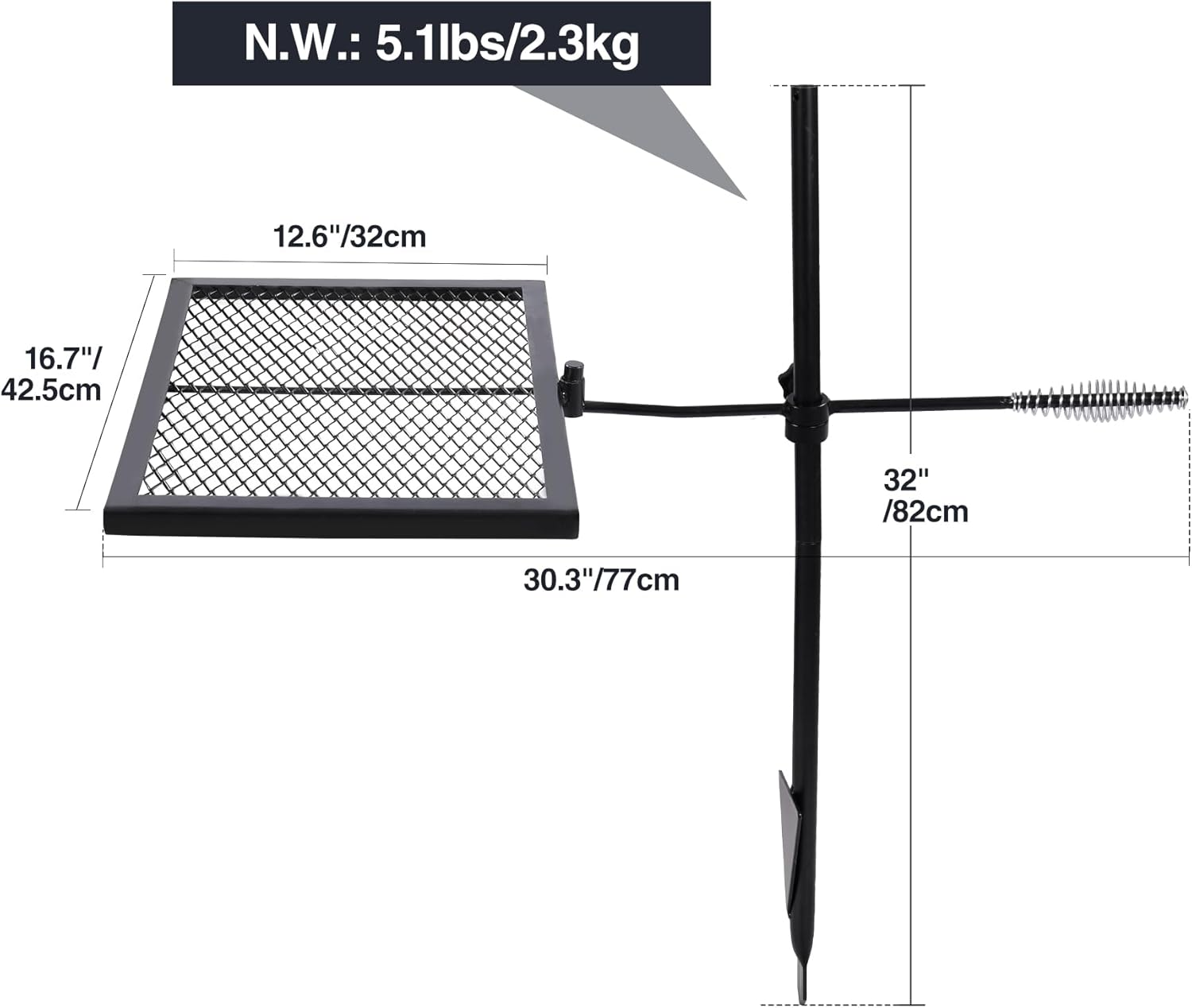 REDCAMP Swivel Campfire Grill Heavy Duty Steel Grate, over Fire Camp Grill with Carrying Bag for Outdoor Open Flame Cooking image number 4