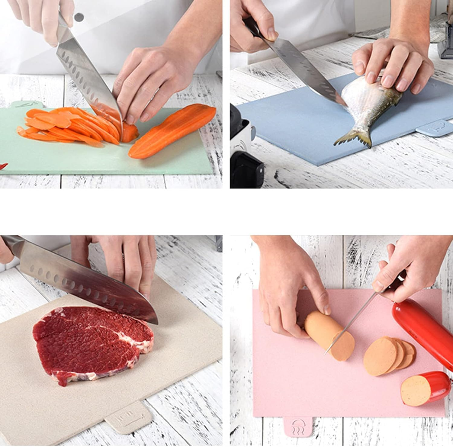 Cutting Board Set with Storage Stand,4 PCS Reversible Chopping Boards with Index Color Coded Food Icon for Various Food, Preventing Cross-Contamination, Wheat Straw Fiber, BPA Free image number 6