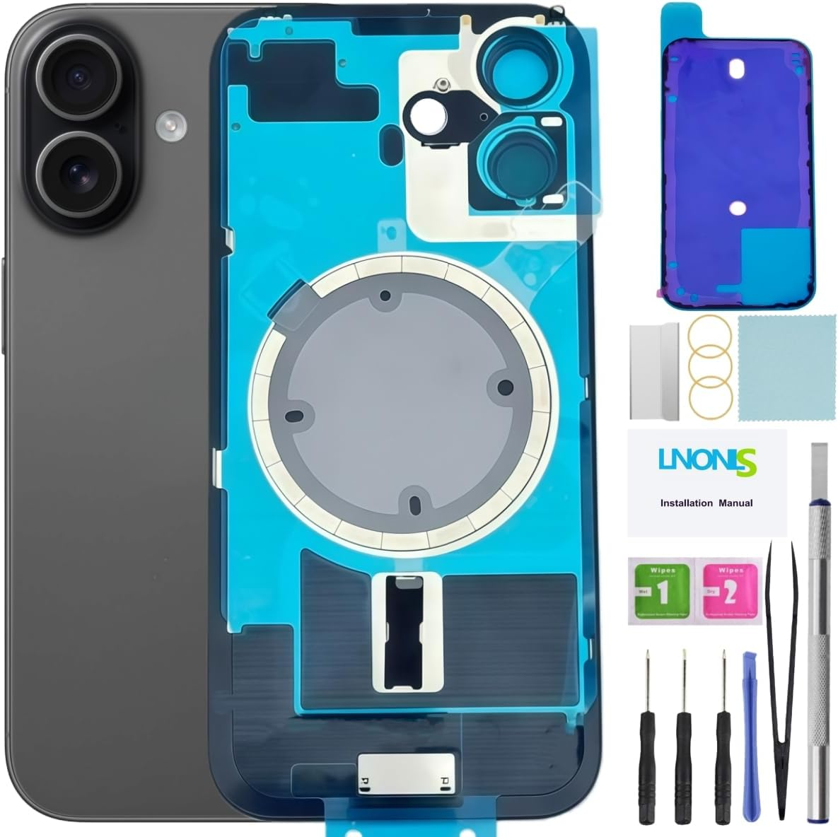 17 Back Glass Replacement for Iphone 17 Rear Back Cover Glass with Frame Magesafe Waterproof Professional Repair Tool Kit (Lavender)