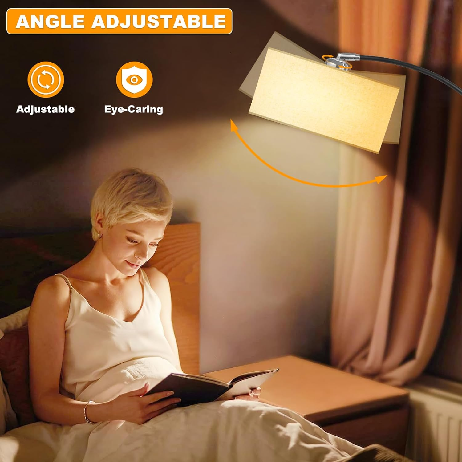 NUFECARG Arc Floor Lamp, 9W 1000LM Modern Floor Lamp with Contactless Control, Hanging Drum Shade Standing Lamp with Marble Base, Adjustable Stepless Colors & Brightness, Black image number 3