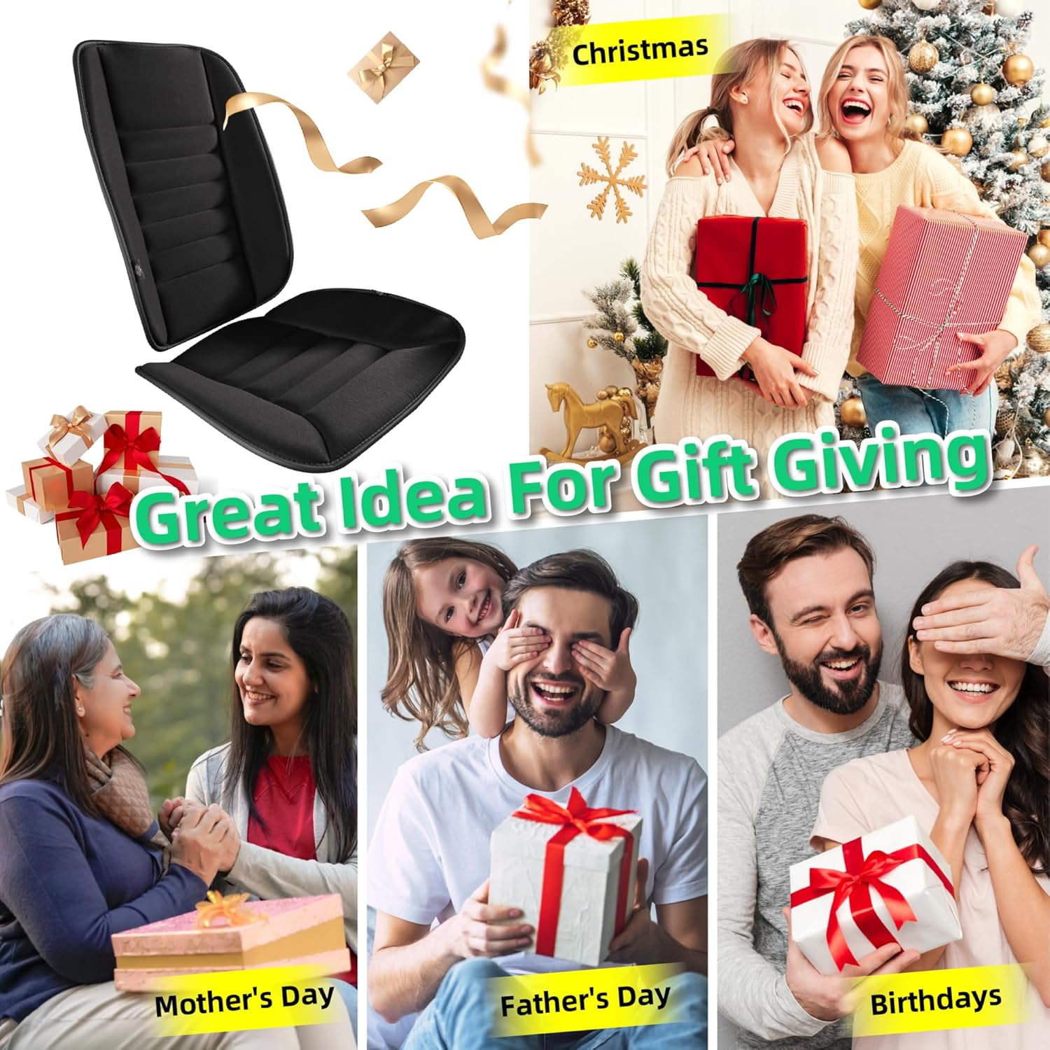 Kingphenix Car Seat Cushion with Back Support Pillow: Enhanced Comfort Memory Foam Design for Pain Relief, Ideal for Drivers and Office Use - Ergonomic Lumbar Comfort for Long Sitting - Black - Black image number 6