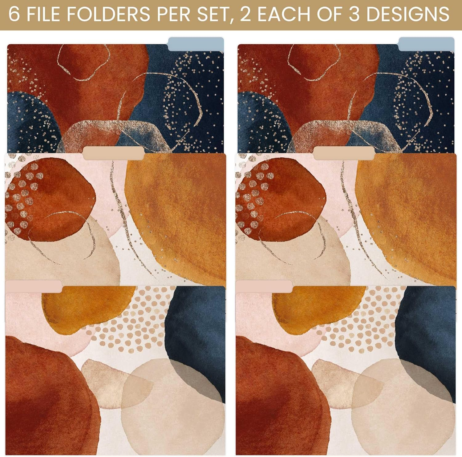 Bloom Daily Planners Decorative File Folders - Set of Six Letter Size (8.5&rdquo; X 11&rdquo;) Organizers, 1/3 Cut Tabs - Assorted Designs - Earthy Abstract image number 3