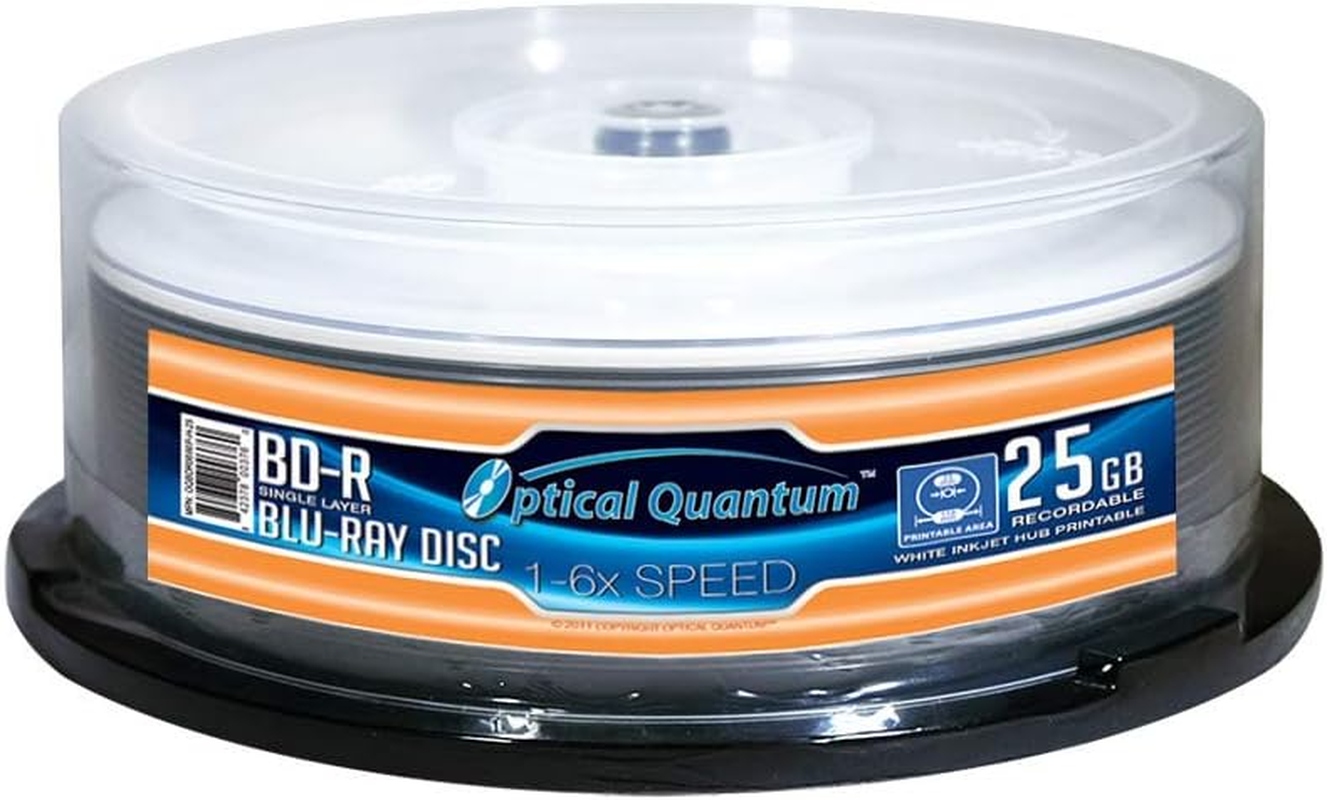 Optical Quantum 6X 25 GB BD-R White Inkjet Printable Single Layer Blu-Ray Discs, 50-Disc Spindle image number 2