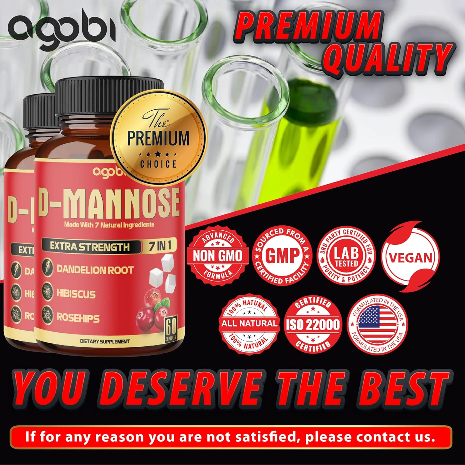 2 Packs 60 Counts 4 Months - D-Mannose Extract Capsules - Urinary Tract Health & Wellness Support - 7In1 with Cranberry, Dandelion, Hibiscus & More image number 6