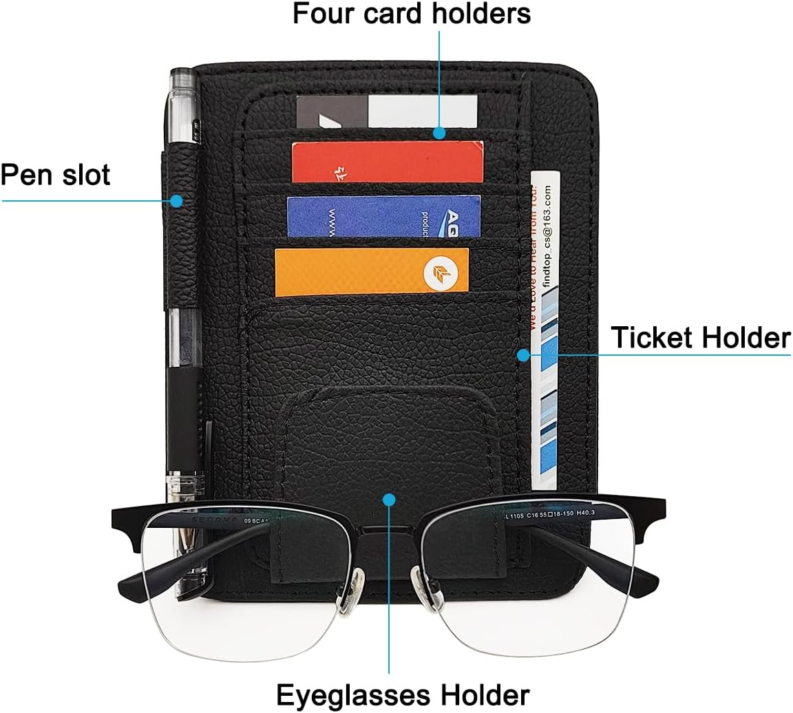 SENHAI Car Sun Visor Organizer for Car, 2 Pcs Small Leather Car Card Sleeve Pocket Organizer, Car Visor Organizer Storage Pouch for Hold Card, Sunglass Holder, Pen (Beige & Black) image number 4