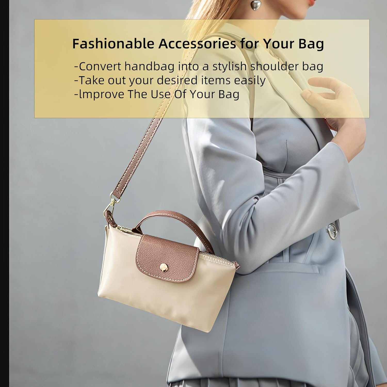 Bag Organiser Insert for Longchamp Mini Bag &ndash; Felt Purse Organiser with Multi-Pockets for Small Tote/Handbag &ndash; Keep Neat Tidy (Beige, 16X8X5Cm) (Beige) image number 1