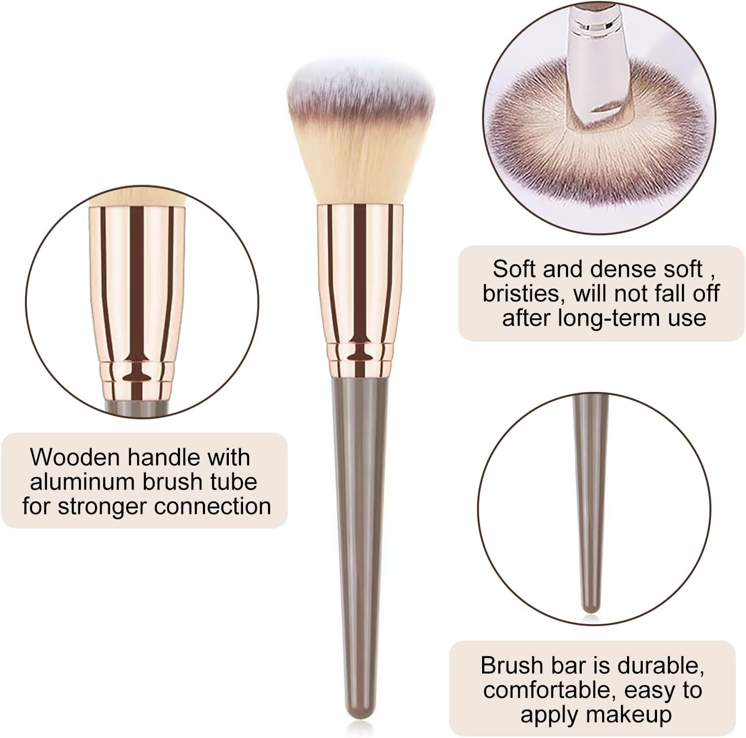 15 Pieces Professional Makeup Brush Set with PU Leather Cosmetic Bag Suitable for Mixed Foundation, Concealer, Blush, Eyeshadow, Contouring (Champagne Gold) image number 6
