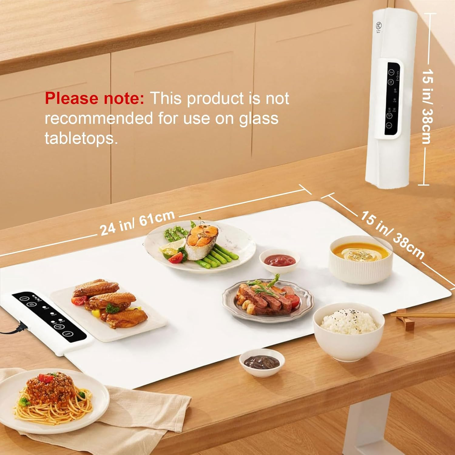 Zurligi Electric Food Warming Mat, with 2 Kitchen Towels, 61X38 Cm Portable & Rollable Silicone Warming Tray, Full Surface Heating, 3 Temperature Settings (60&deg;C/80&deg;C/100&deg;C)- Australian Plug