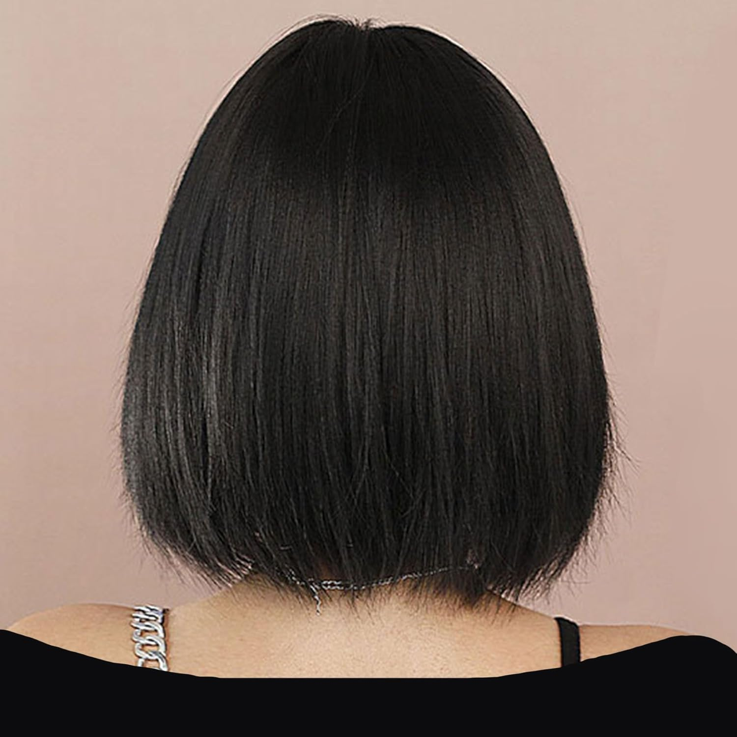 Women'S Straight Black Bob Wig with Bangs, Short Bangs, Natural Wig Heat Resistant Synthetic Black Wig (Black) image number 1