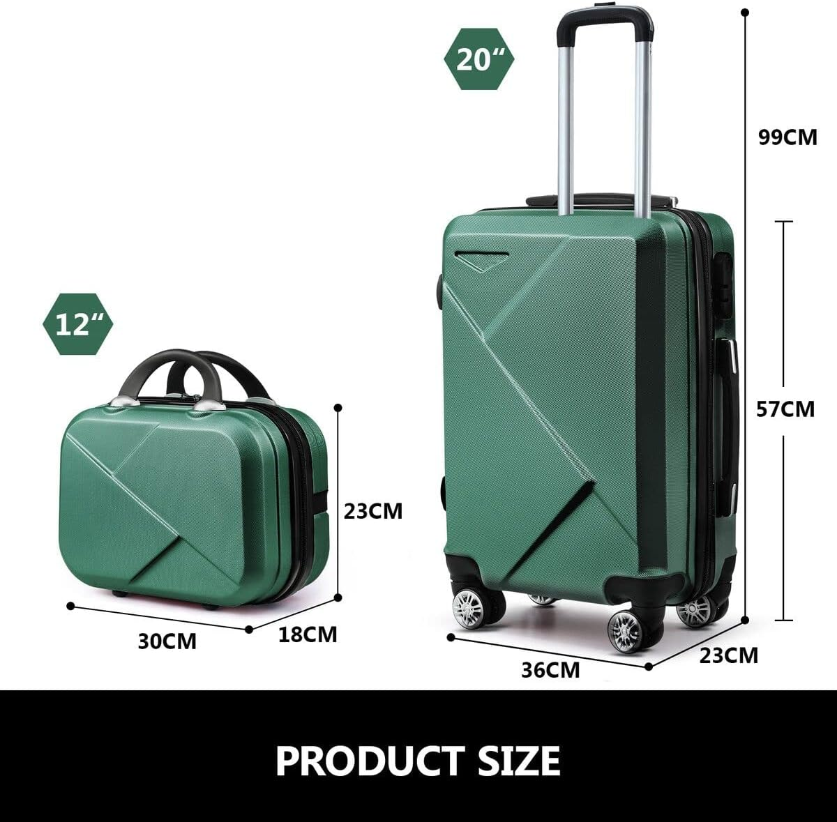 2Pcs Luggage Set Carry on Travel Suitcase with Hard Shell 20Inch Traveller Suitcases & Hand Luggage Vanity Bag Lightweight Green - Pink image number 6