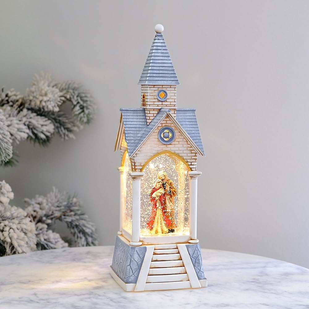 Lighted Christmas Lantern with Holy Family Figurine Glitter Swirling Effect image number 1