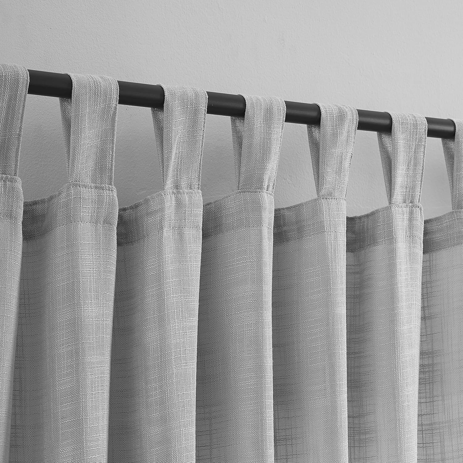 VOILYBIRD Natural Linen Semi Sheer Curtains Tab Top Light Filtering Elegant Curtains & Drapes for Bedroom 52 X 63 Inch Length, Set of 2 Panels