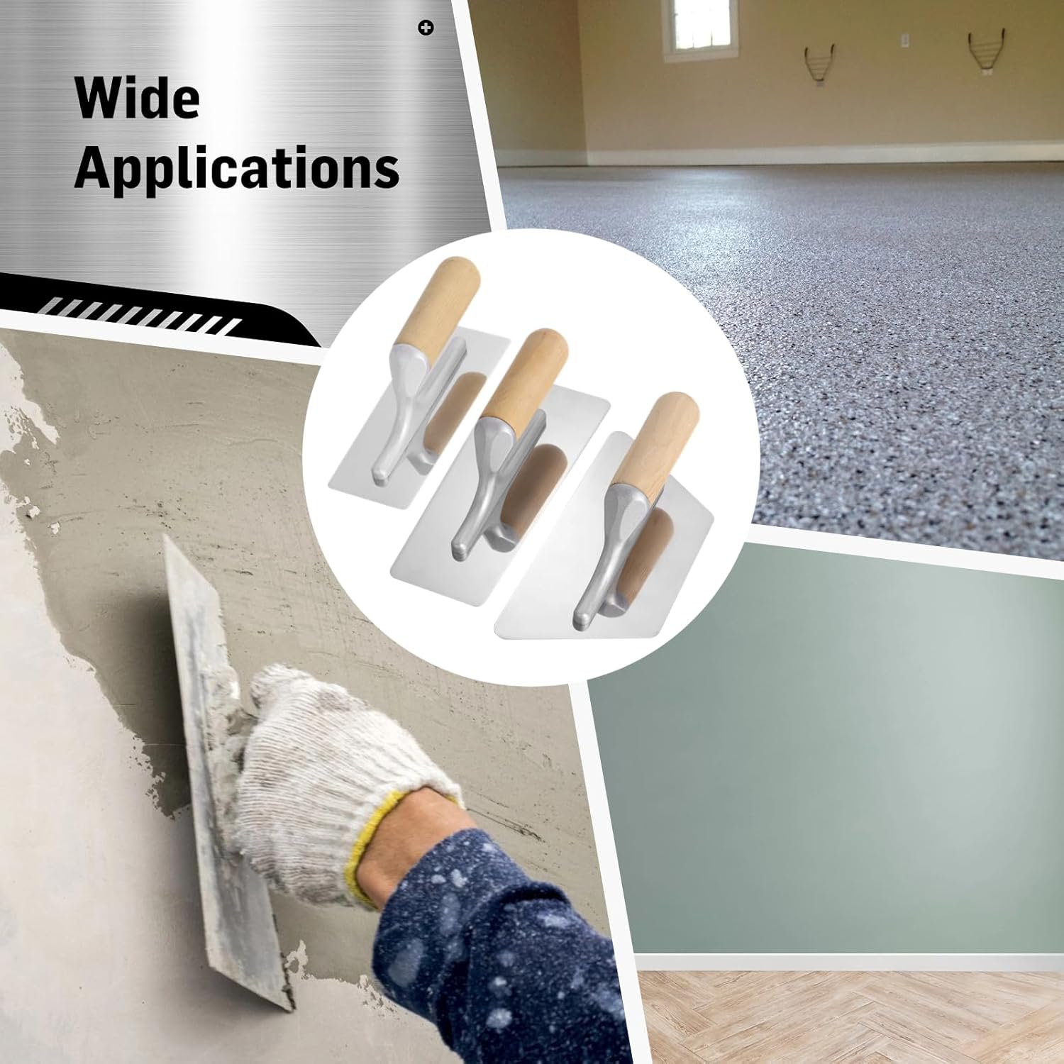 3 PCS Drywall Trowel Flat Finishing, Polished Venetian Masonry Trowel Set with Wood Handle, Stainless Steel Plastering Trowel for Sheetrock Wallboard Plasterboard image number 5