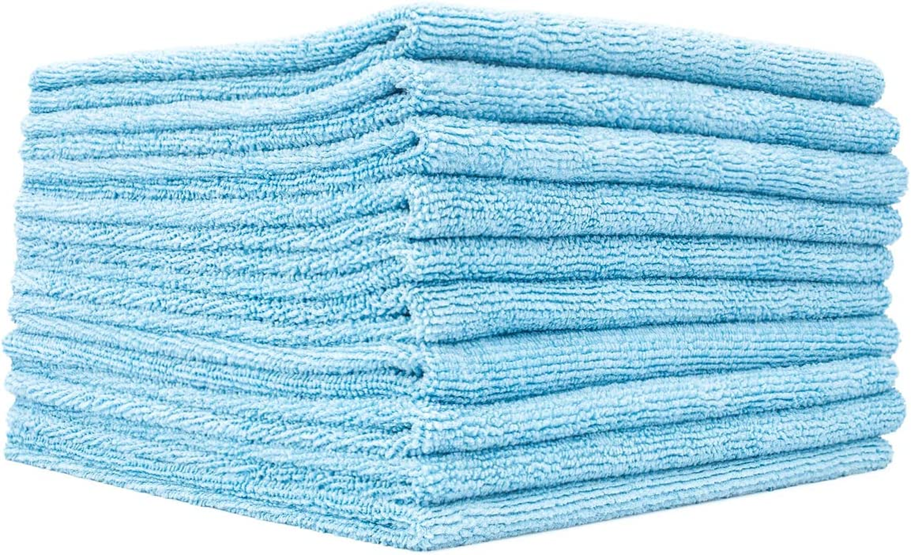 The Rag Company (10 Pack Edgeless 300 16 X 16 Microfiber Terry Towel, Light Blue