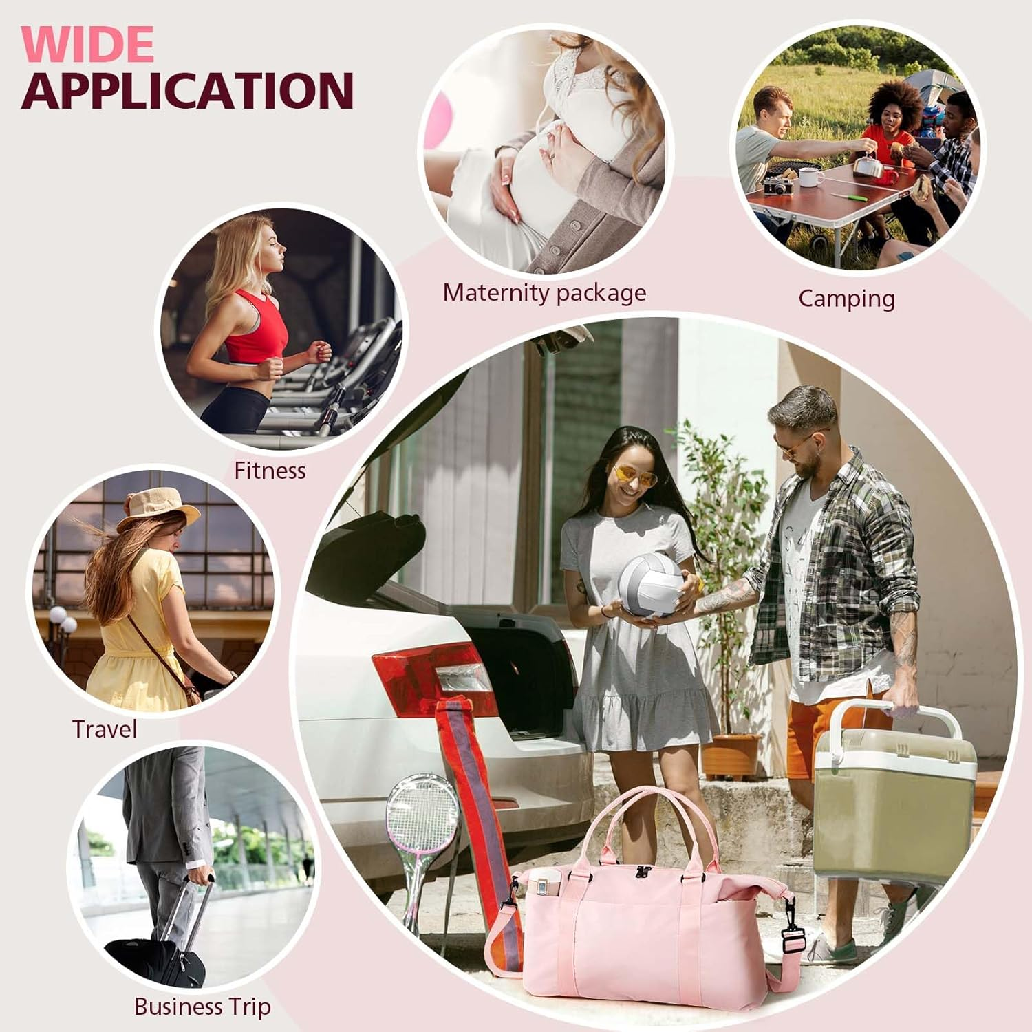 Travel Duffle Bag, Waterproof Weekender Bag Carry on Tote Bags for Women, Duffel Bag Sport Gym Bag for Men, Hospital Bag for Labor and Delivery, Overnight Bag Luggage Bag with Trolley Sleeve, 01 Coral image number 5