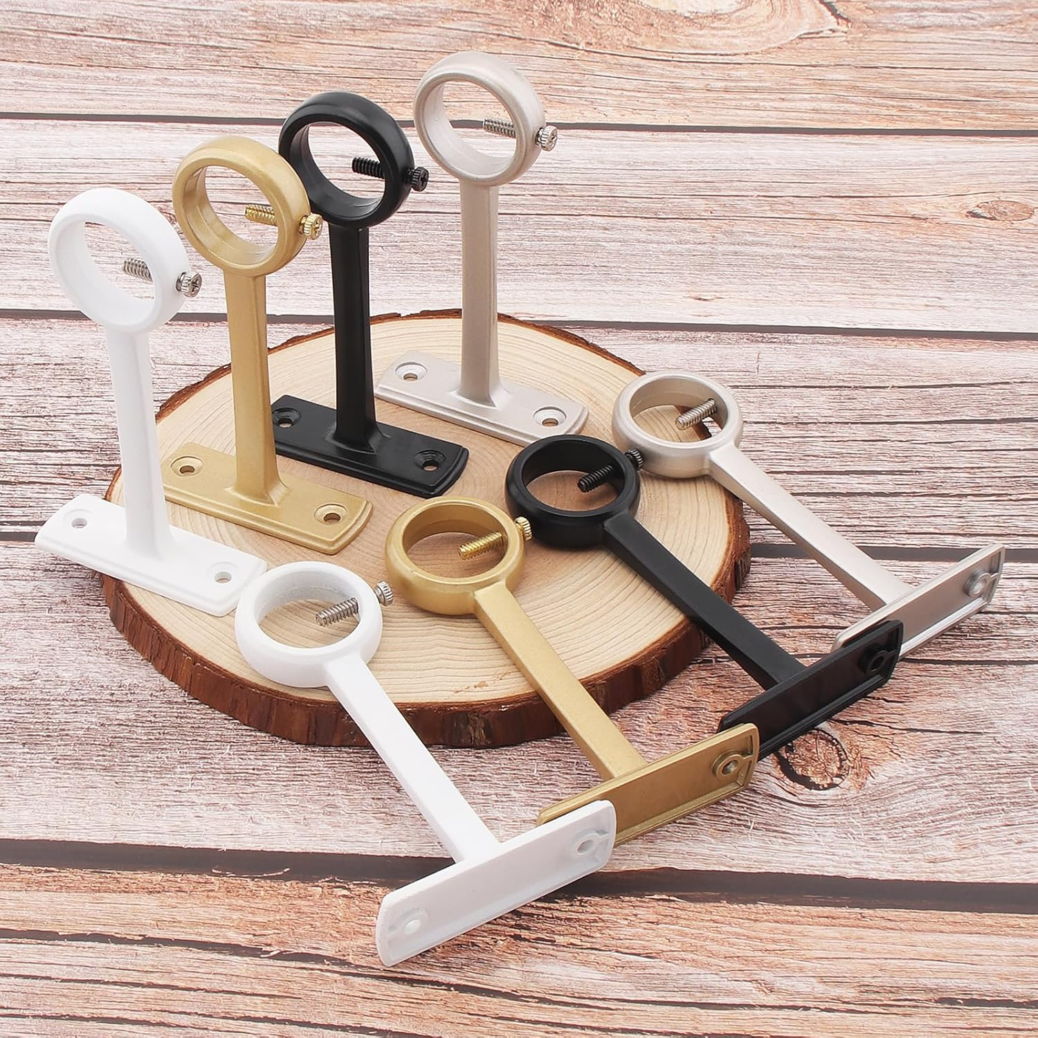 Ceiling-Mount Curtain Rod Brackets, Heavy Duty Ceiling and Wall Curtain Rod Holder for 1 Inch Drape Pole (White (Set of 2)) - Black (Set Of 2) image number 6