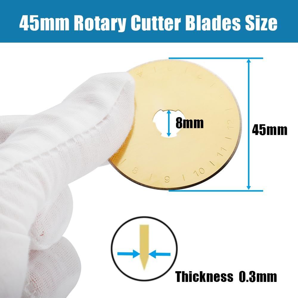 Yakamoz Titanium Coated 45Mm Rotary Cutter Blades, 10 Pack Replacement Rotary Blades for Quilting Scrapbooking Fabric Sewing, Leather, Paper Cutting & Arts Crafts image number 3