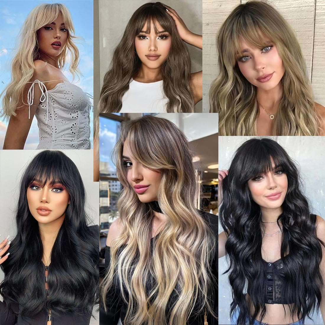 26 Inch Long Wavy Wigs for Women, Black Wig with Bangs, Ombre Brown Wig with Dark Roots, Long Layered, Heat Resistant, Synthetic, Natural Looking for Daily Party Use (T-LINEN (62)) image number 1