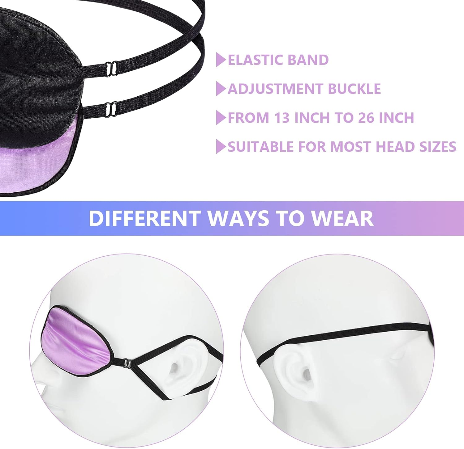 ROSENICE Eye Patch 2 Pieces Silk Elastic Eye Patches Lazy Eye Patches for Adults Lazy Eye Amblyopia Strabismus image number 5