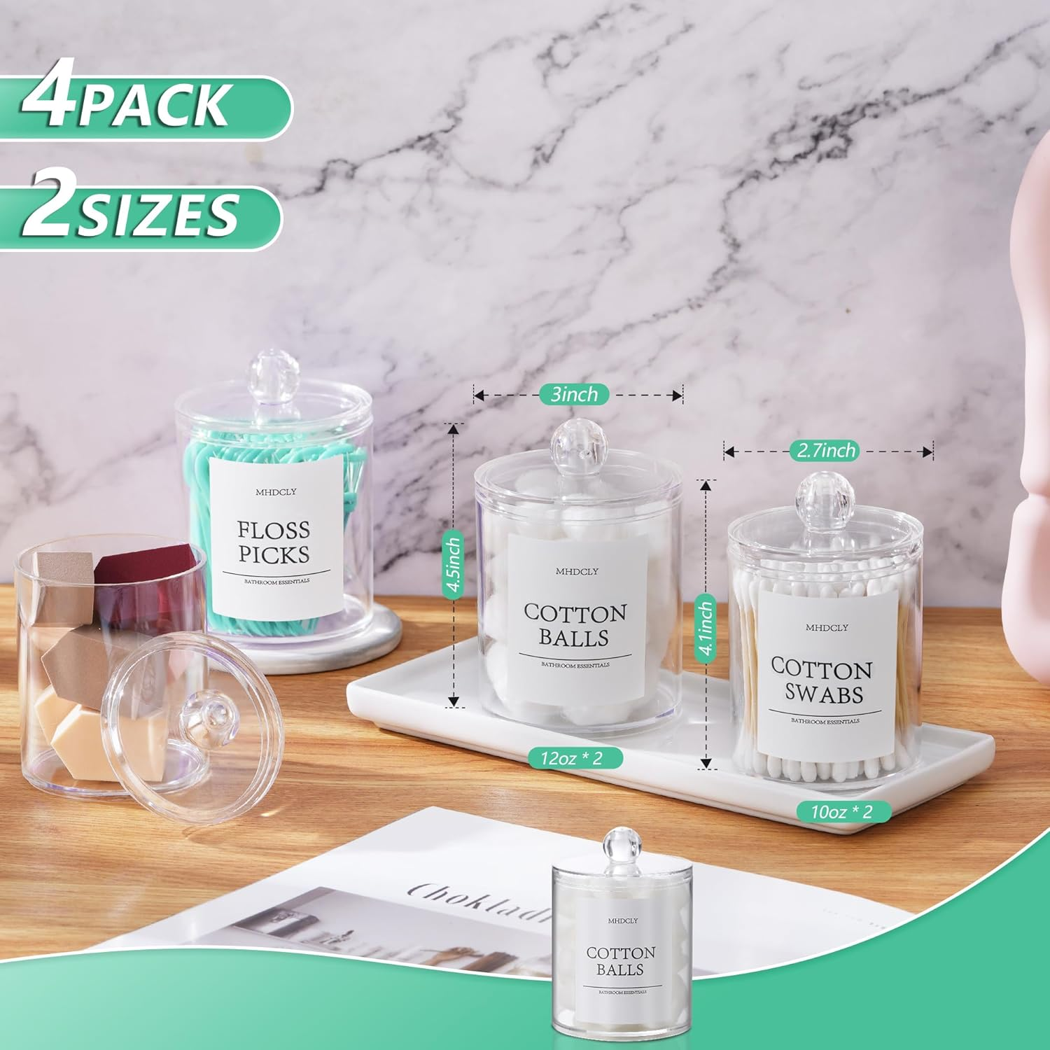 Bathroom Organizers and Storage,4 Pack Bathroom Accessories,Bathroom Decor,Home Decor,Bathroom Storage and Organization,Qtip Holder for Room Decor Aesthetic image number 6