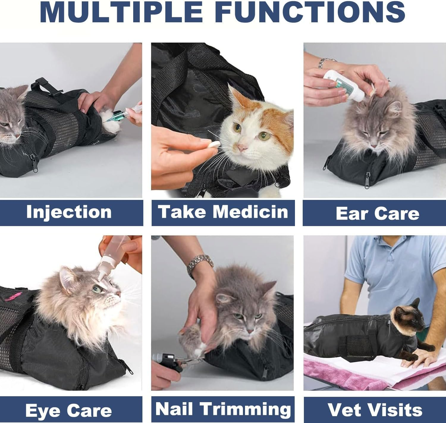 Cat Grooming Bag, Wear-Resistant Cat Shower Bag, Pet Portable Grooming Bags, Scratch Resistant Multifunctional Breathable Pet Bathing Restraint Bag for Washing, Bathing, Nail Trimming (Black) image number 1