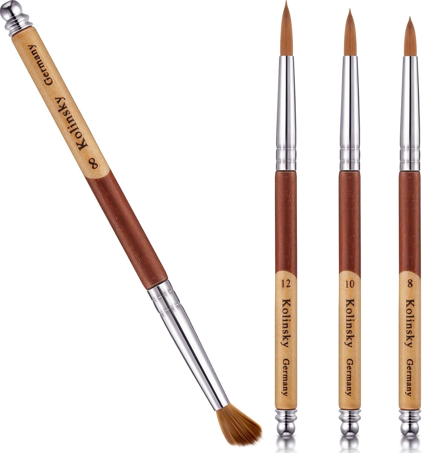 3 Pieces Kolinsky Acrylic Nail Brush Sable Nail Art Liner Brush Soft Nail Brushes for Acrylic Nails with Wooden Handles for Acrylic Application Liquid Styling Nail Art Manicure, Size 8, 10, 12 image number 5