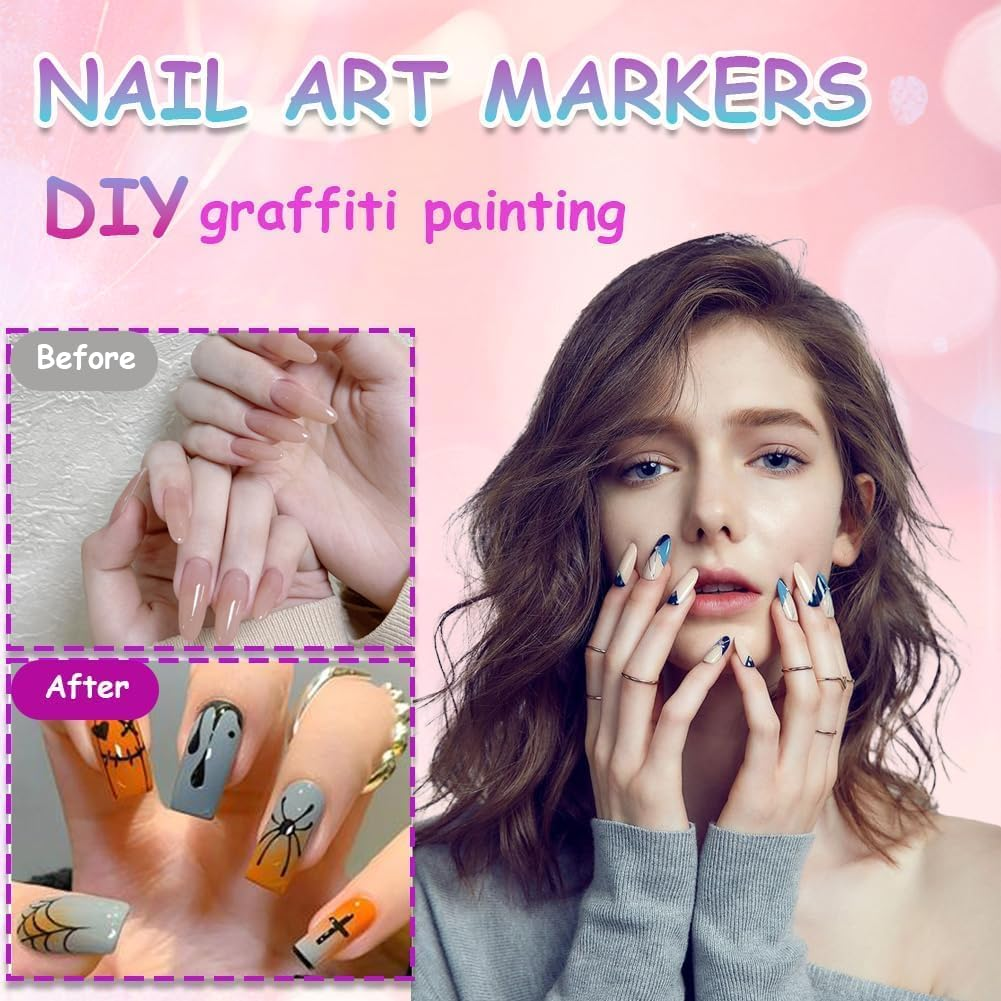 GOOTEGAX 12 Colors Nail Art Pens Set, 2026 New Nail Art Markers Polish Pens for 3D Nail Art, Quickly Dry Nail Art Tools for Dotting Drawing Painting Point Liner DIY(1SET) - 1Set image number 4