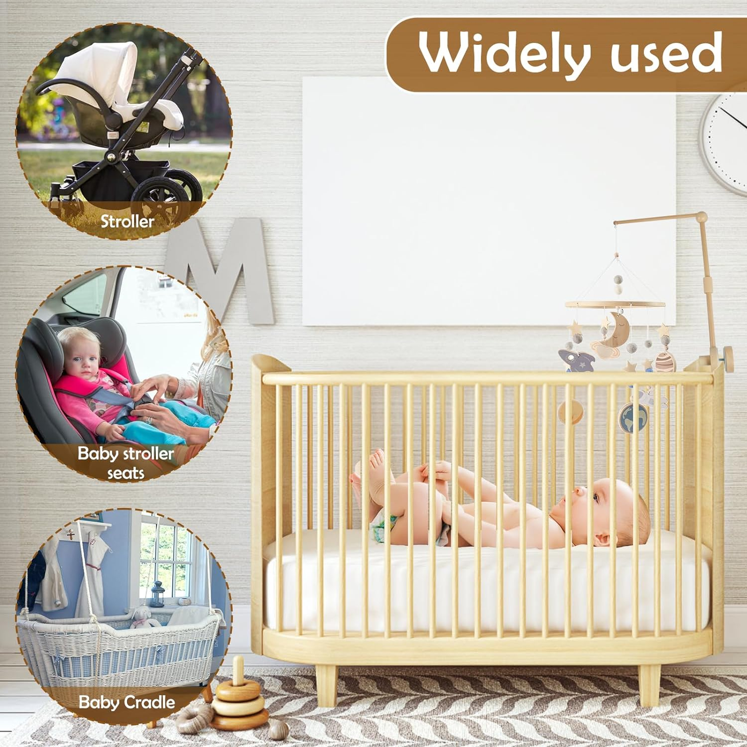 33.7Inch Baby Crib Mobile Arm Wooden Crib Mobile Holder Non-Skid Crib Mobile Bed Bell Holder Arm Nursery Mobile Hanger DIY Baby Crib Mobile Holder for Crib Nursery Decor Infant Toy image number 2