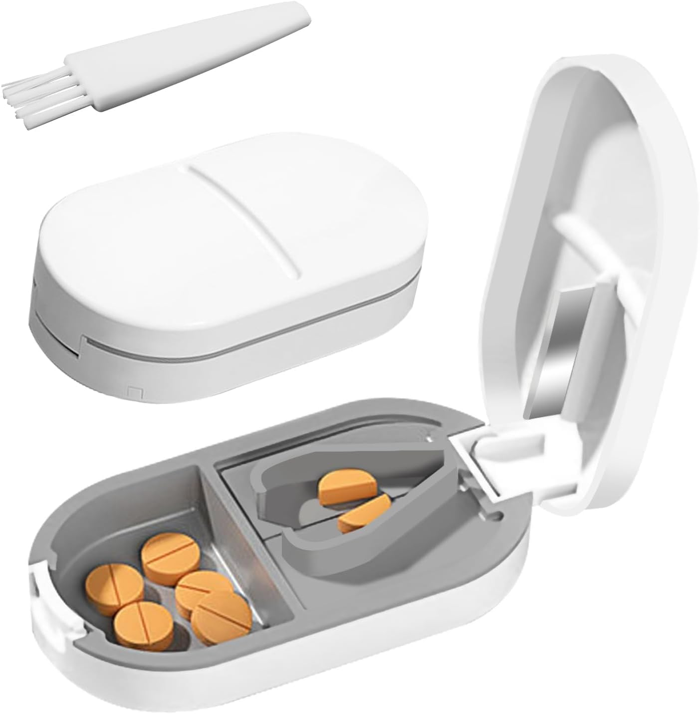 Pill Cutter for All Tablets, Small Tablet Cutter, Portable Pretty Pill Splitter, 2-In-1 Pill Splitter & Storage Compartment, Crusher for Tablets, Medication, Vitamins