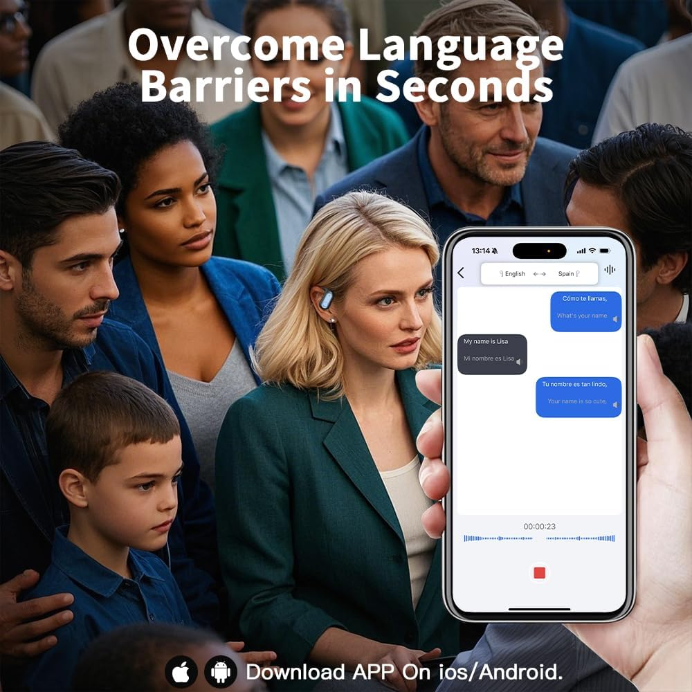 AI Real-Time Translation Earbuds, Bluetooth 5.4 Headphones Translator for 144 Languages & Accents, OWS LCD Touch Screen Real-Time Earphones Fit Ios and Android Ideal for Travel Business Learning