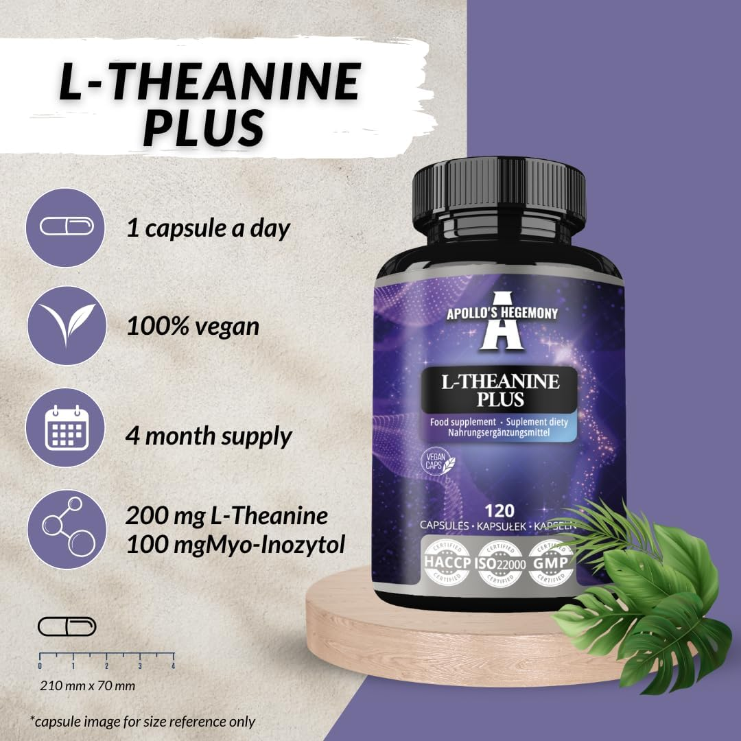 L-Theanine (98% Green Tea Extract) with Myo-Inositol 300 Mg - 120 Vegan Capsules - 4 Month Supply - Supports Mental Clarity and Stress Management - Amino Acid Supplement - by Apollo'S Hegemony image number 2