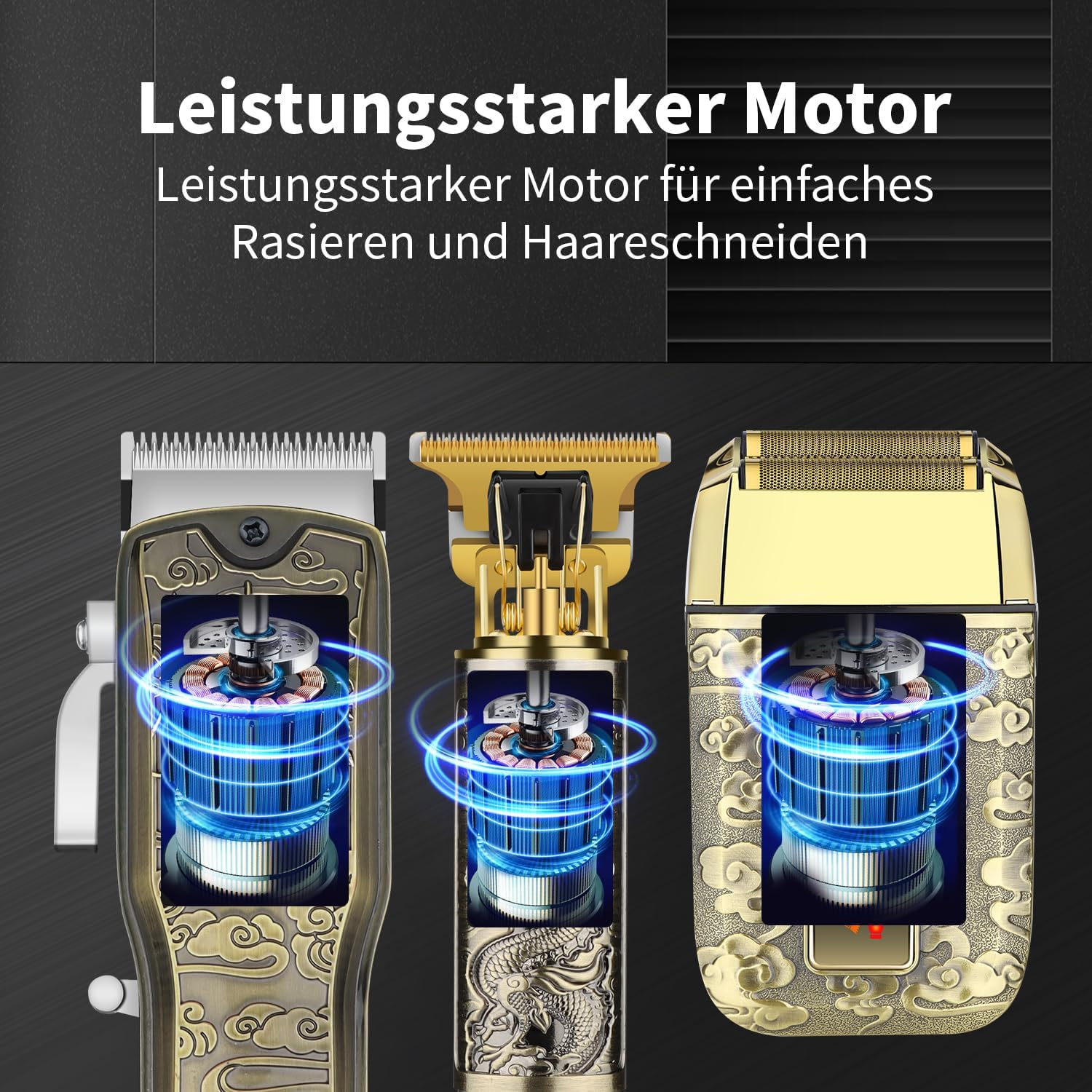 HIENA PRO Professional Hair Trimmer Set for Men, Cordless Hair Trimmer, Beard Trimmer, Foil Shaver Set, USB Rechargeable Complete Electric Hair Cutting Kit with 10 Guide Combs image number 4