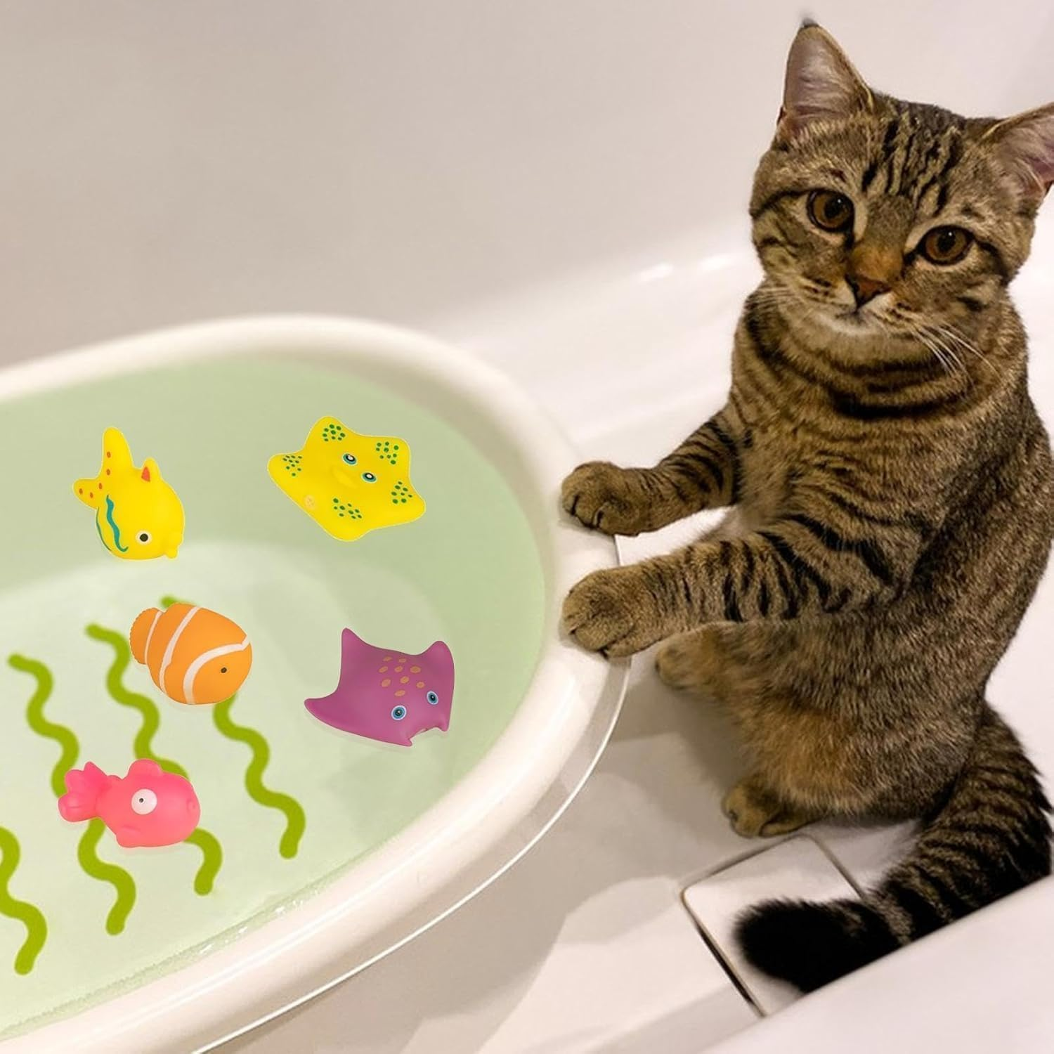 Clockjuan 6Pcs Colorful Pool Cat Interactive Toy, Cat Floating Water Toy, Pet Kitten Swimming Bathing Fish Toy, Sensory Toys for Indoor Cats to Self Play image number 2